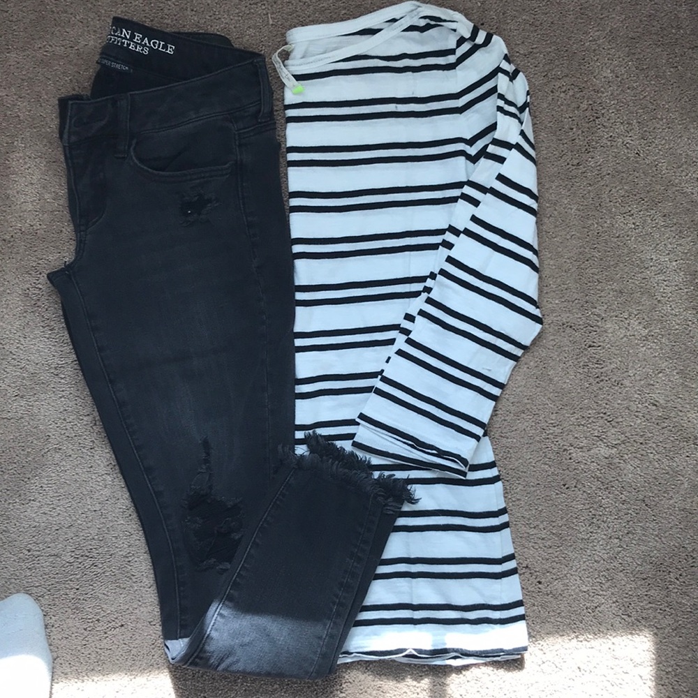 3/4 sleeve striped vintage tee